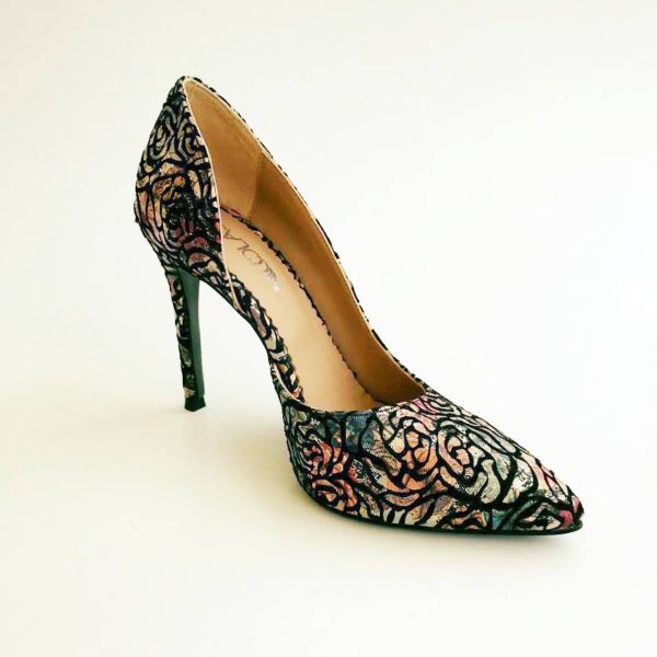 Pantofi dama cu toc din piele naturala, Chanel, multicolor - Pantofii